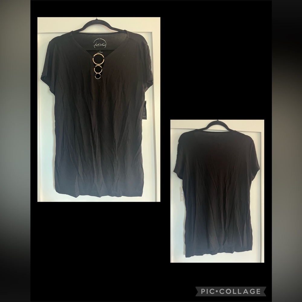 INC International Concepts Black Top with HGold Ring Accents